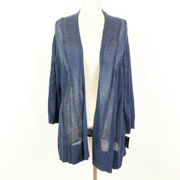 Alfani Sweaters - Alfani 1X Blue Loose Knit Linen Cardigan 2Q58